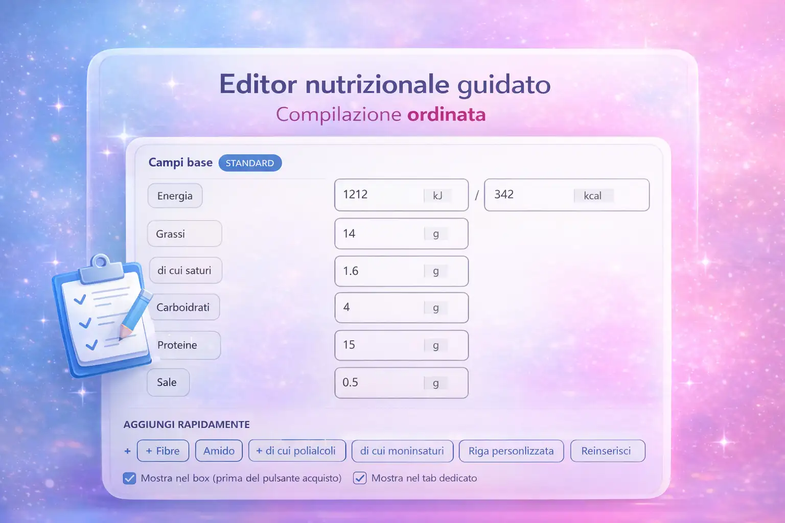 editor nutrizionale guidato