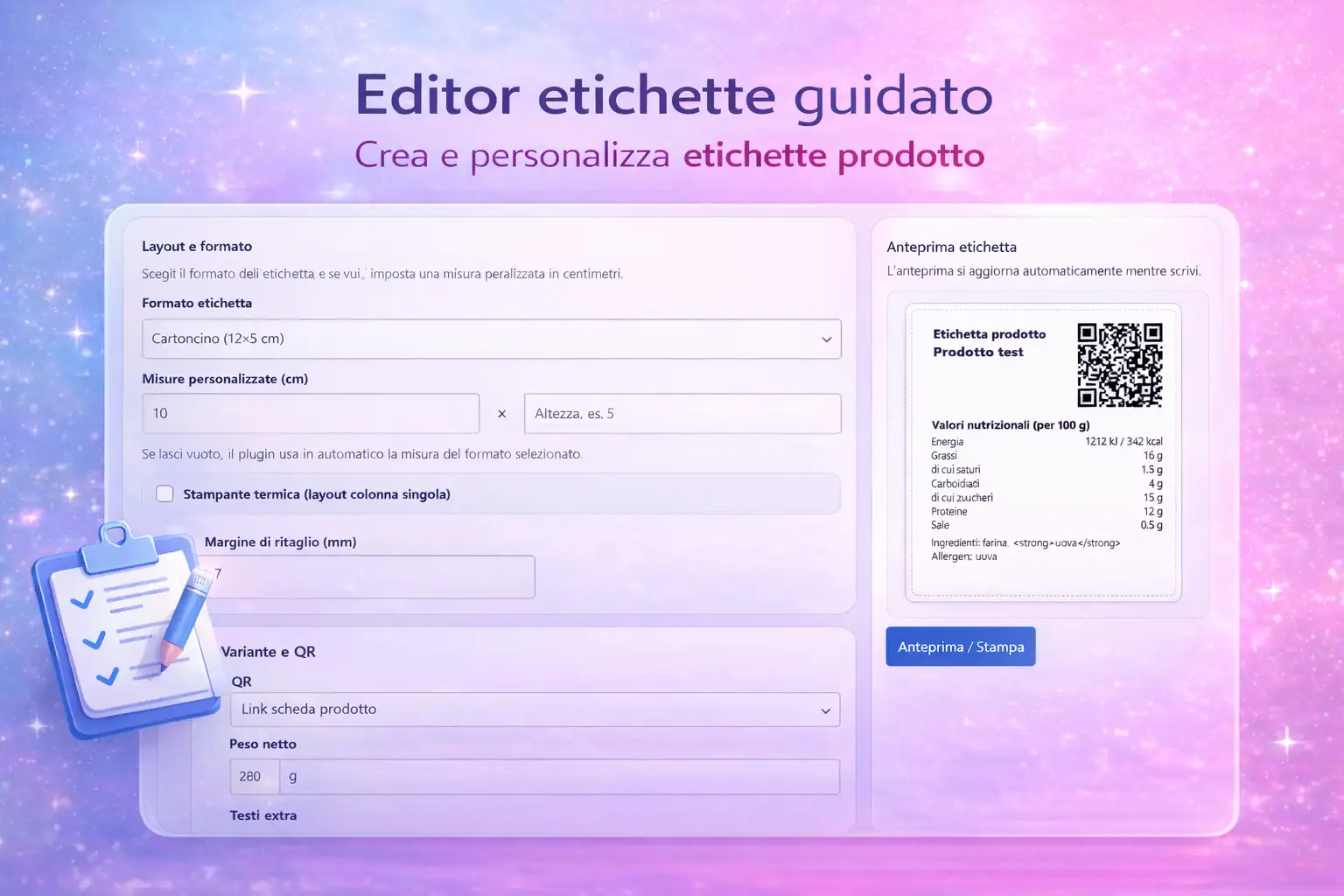 modulo etichettatura stampa backend