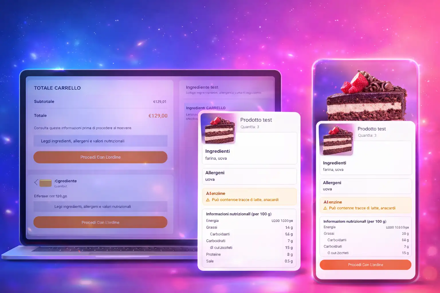 Popup con allergeni e nutrizionali prima del pagamento