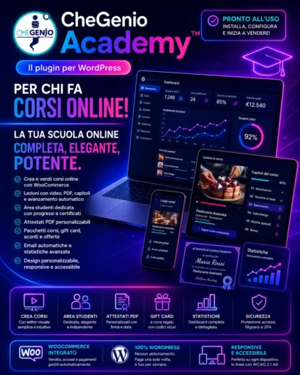 Copertina di CheGenio Academy, plugin WordPress per creare e vendere corsi online