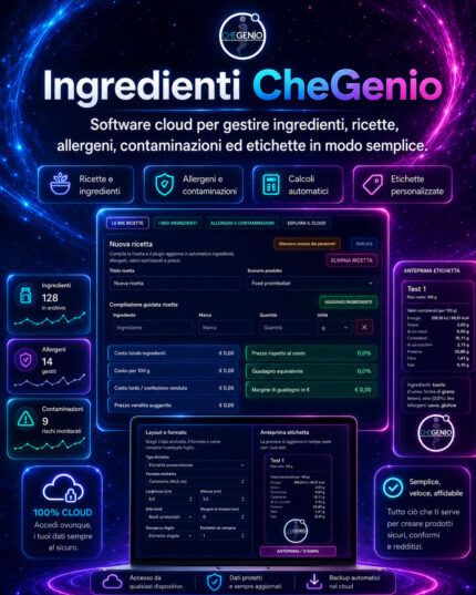 Ingredienti CheGenio™ software per ingredienti ed etichettatura