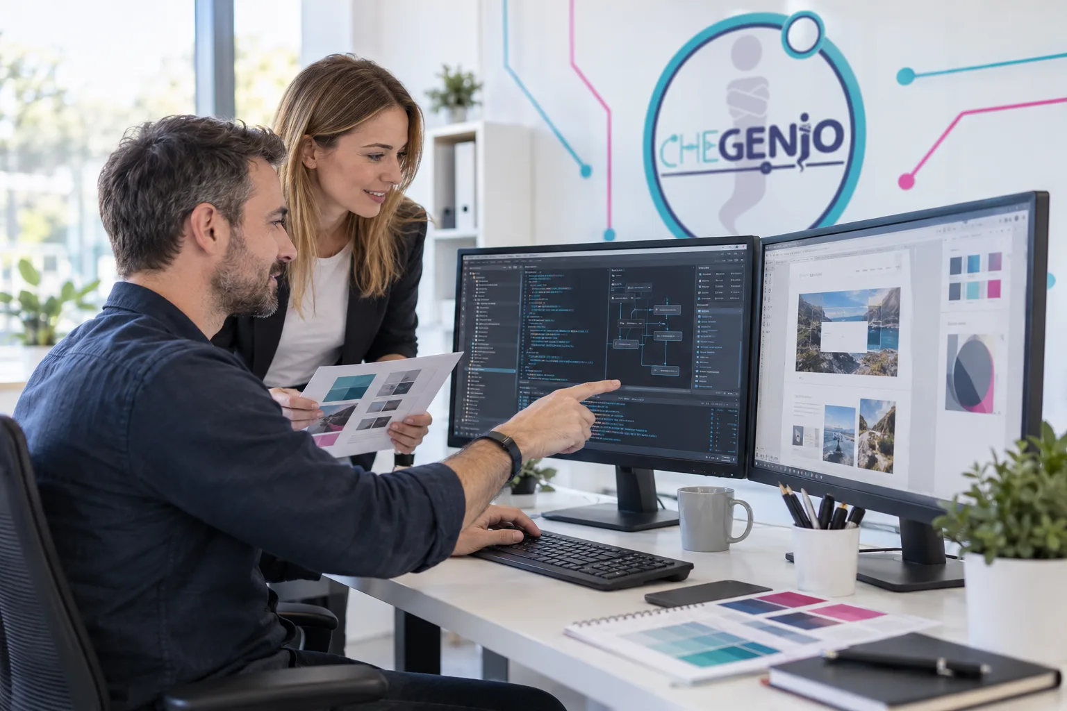 Webmaster e creativa digitale al lavoro su un progetto web